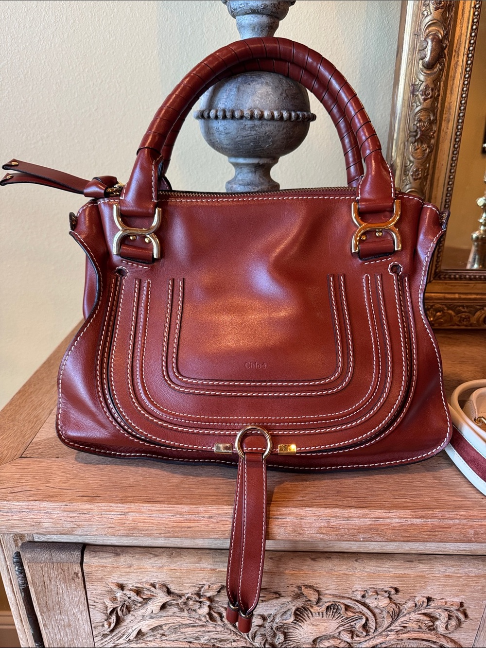 Marcie Small Leather Satchel in Brown